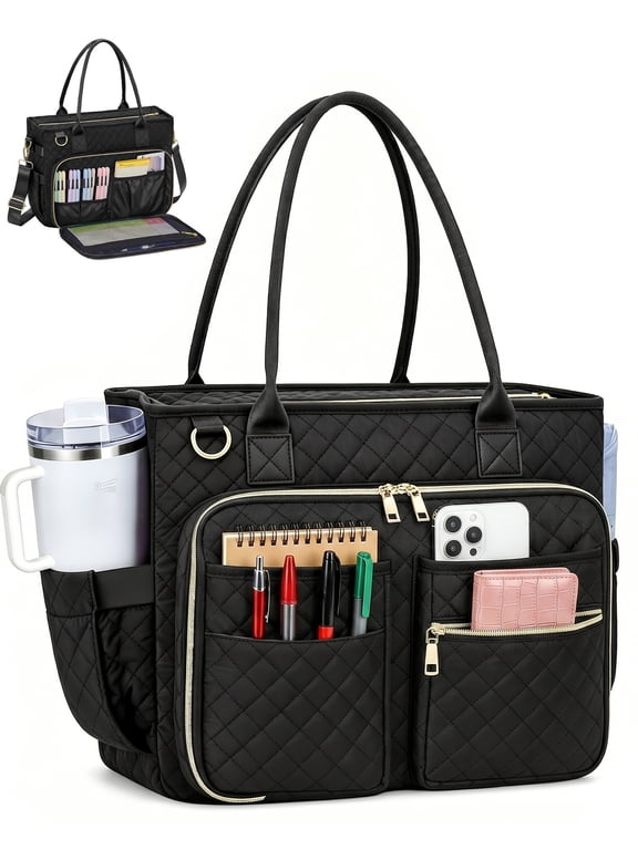 Teacher Tote Bag,Women Work Bags with Laptop Compartment,Large Cup Holder Nurse Bag Computer Handbag