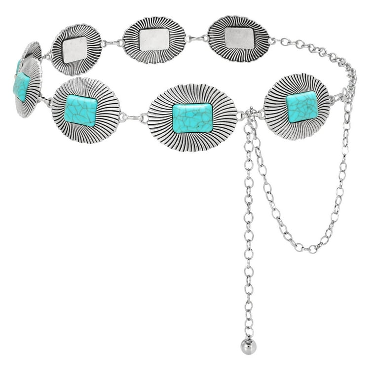 SUOSDEY Turquoise Chain Belts for Women,Western Cowgirl Concho