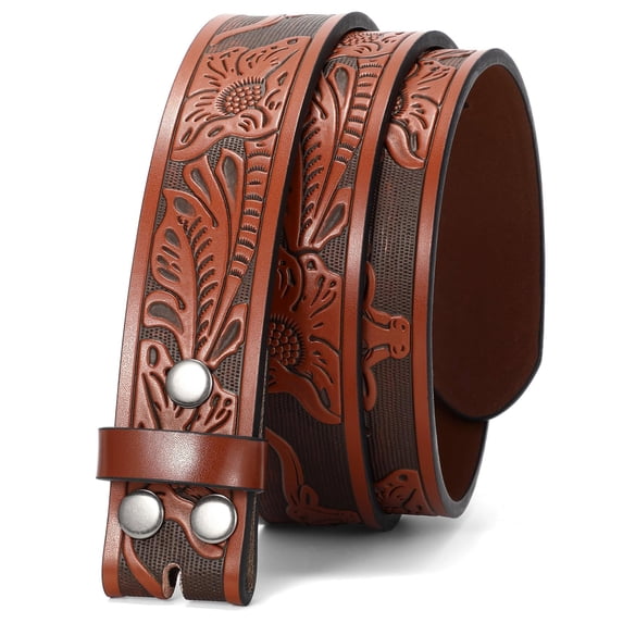 SUOSDEY Western Belt Strap for Men Women,Cowboy Cowgirl Engraved Embossed Leather Belt for Jeans(without Buckle)