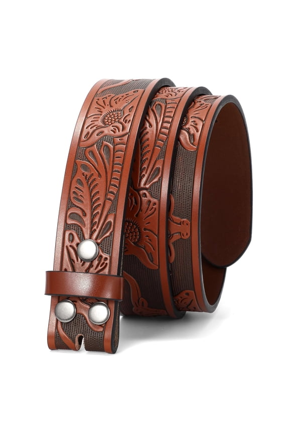 Western Belt Strap for Men Women,Cowboy Cowgirl Engraved Embossed Leather Belt for Jeans(without Buckle)