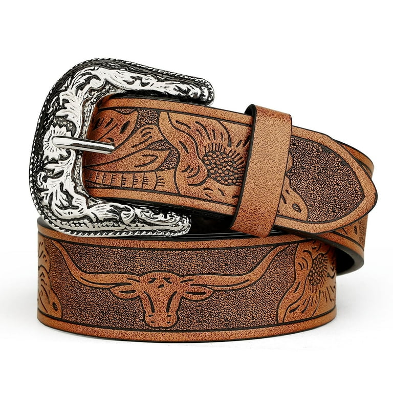 SUOSDEY Western Belts for Women Men Brown Cowgirl Cowboy Leather