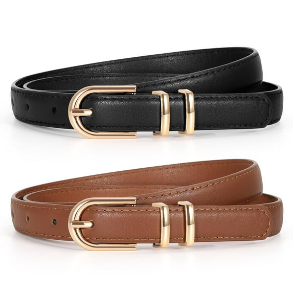SUOSDEY Women Belts Skinny Ladies Leather Belt for Jeans Dress 2 Pack