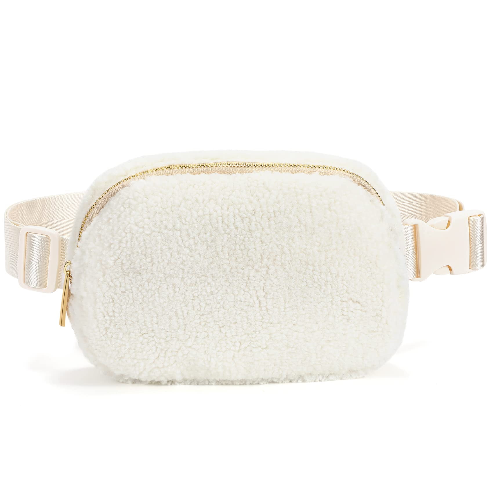 White fur shop fanny pack