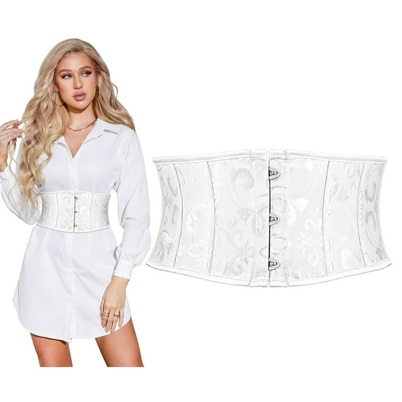 SUOSDEY Women Lace Up Corset Belt White Waist Cincher For Dress