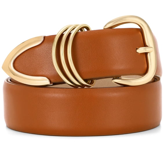 SUOSDEY Women Leather Belts Brown Belt for Jeans Dresses Pants with Metal -tail Design