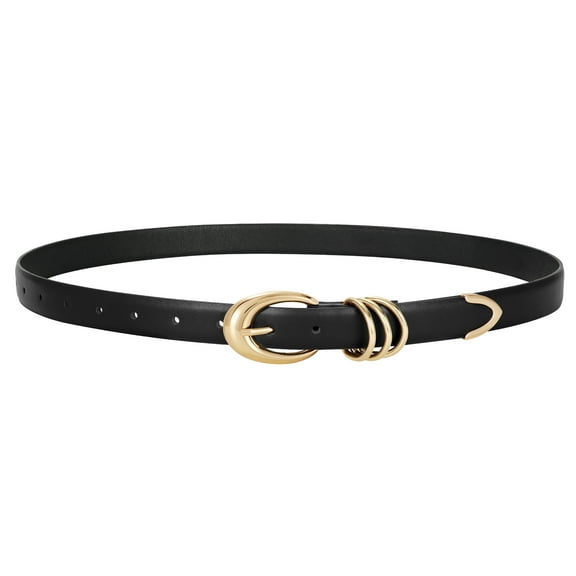 SUOSDEY Women Leather Belts for Jeans Dress Pants Black Ladies Skinny Belt