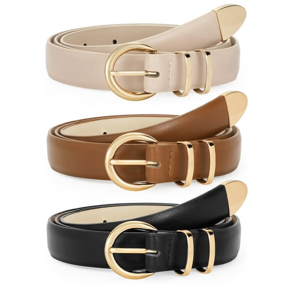 SUOSDEY Women Leather Belts for Jeans Gold Buckle Ladies Leather Belt 3 Pack