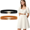 thumbnail image 1 of SUOSDEY Women Skinny Elastic Belt Ladies Stretchy Waist Belt with Round Gold Buckle 2 Pack, 1 of 7