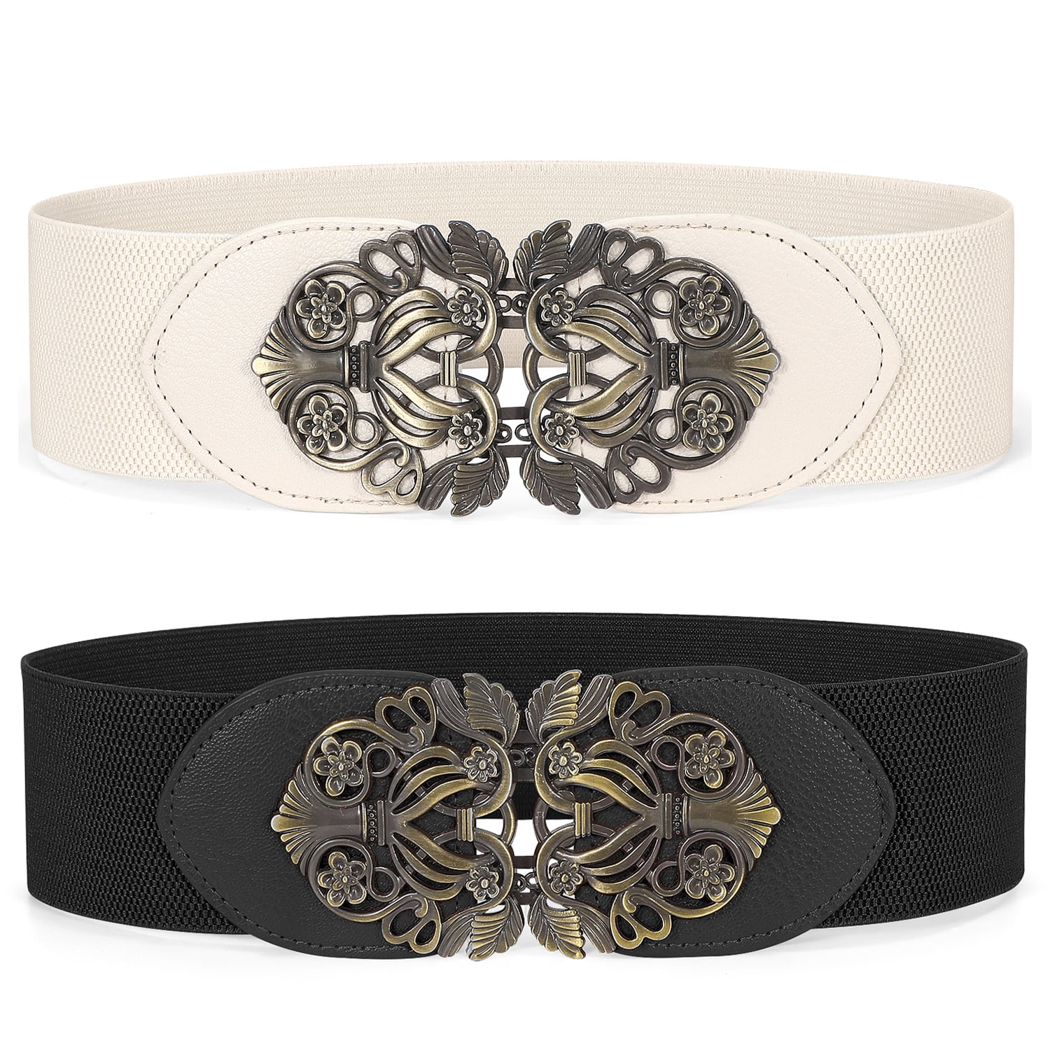VINTAGE Retro Metal Stretch Elastic Belt with Ornate Flower Floral Buckle Design Belt  main image 3
