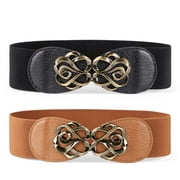 SUOSDEY Women Stretchy Belts Ladies Elastic Wide Waist Belts for Dresses 2 Pack