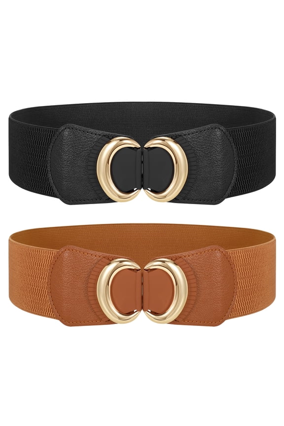 Women Wide Waist Belt Fashion Elastic Belt for Dresses Stretchy Belt 2 Pack