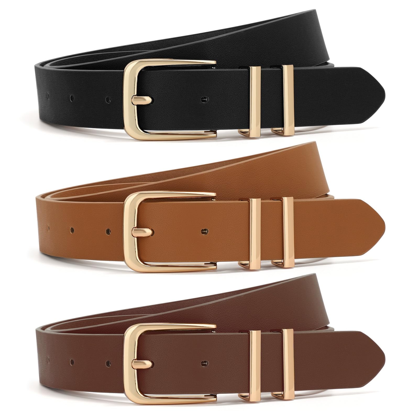SUOSDEY Women's Belts Ladies Leather Waist Belt for Jeans Dress 3 Pack