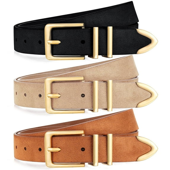 SUOSDEY Women Suede Belt Fashion Ladies Casual Leather Waist Belt for Jeans Dresses 3Pack