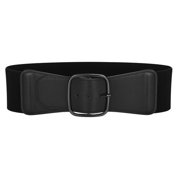 SUOSDEY Women's Elastic Belt Black Stretch Wide Belt for Dresses with Square Buckle