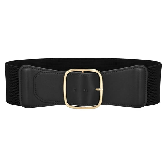 SUOSDEY Women's Elastic Belt Black Stretch Wide Belt for Dresses with Square Buckle