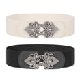 thumbnail image 1 of SUOSDEY Women's Elastic Belt Ladies Stretch Wide Waist Belts for Dresses Pants with Sliver Buckle 2 Pack, 1 of 7