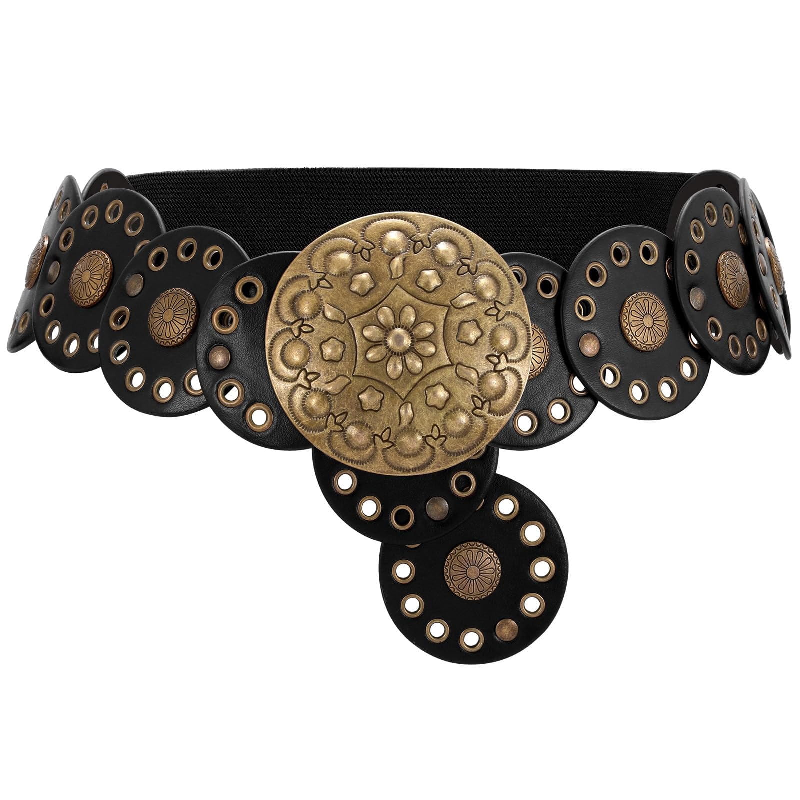 3934 Wide Disc Belt For Women Hollow Leather Western Cowgirl Waist Western Belts for Women Wide Hollow Disc Leather Belt  main image 2