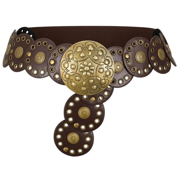 SUOSDEY Women's Hollow Western Disc Belt Concho Stretch Cowgirl Leather Wide Waist Belt for Dresses Jeans