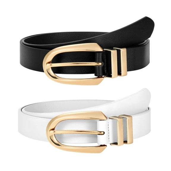 SUOSDEY Women's Leather Belts Ladies Casual Waist Belts for Jeans 2 Pack,Black+White Belt