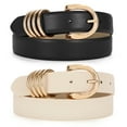 thumbnail image 1 of SUOSDEY Women's Leather Belts for Jeans Gold Loops Belts Ladies Black Belt 2 Pack, 1 of 7