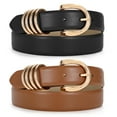 thumbnail image 1 of SUOSDEY Women's Leather Belts for Jeans Gold Loops Belts Ladies Black Brown Belt 2 Pack, 1 of 7