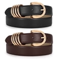 thumbnail image 1 of SUOSDEY Women's Leather Belts for Jeans Gold Loops Belts Ladies Black Coffee Belt 2 Pack, 1 of 7