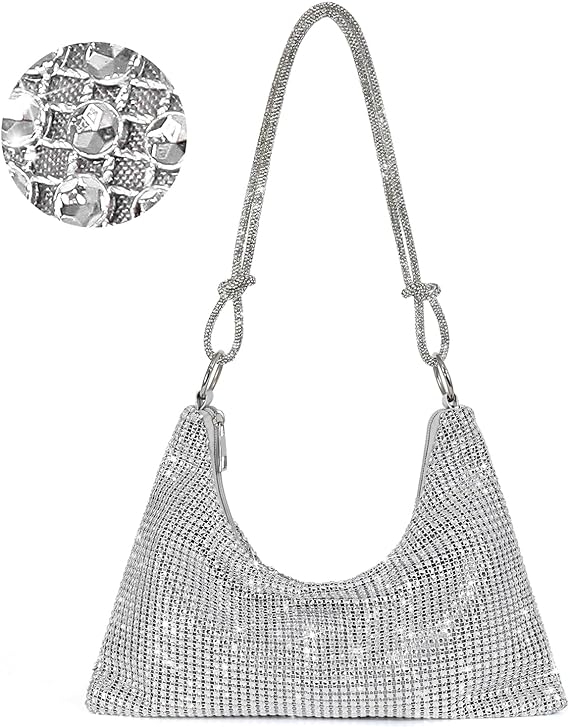 Starburst Rhinestone Hobo Bag with Shoulder Strap Pewter