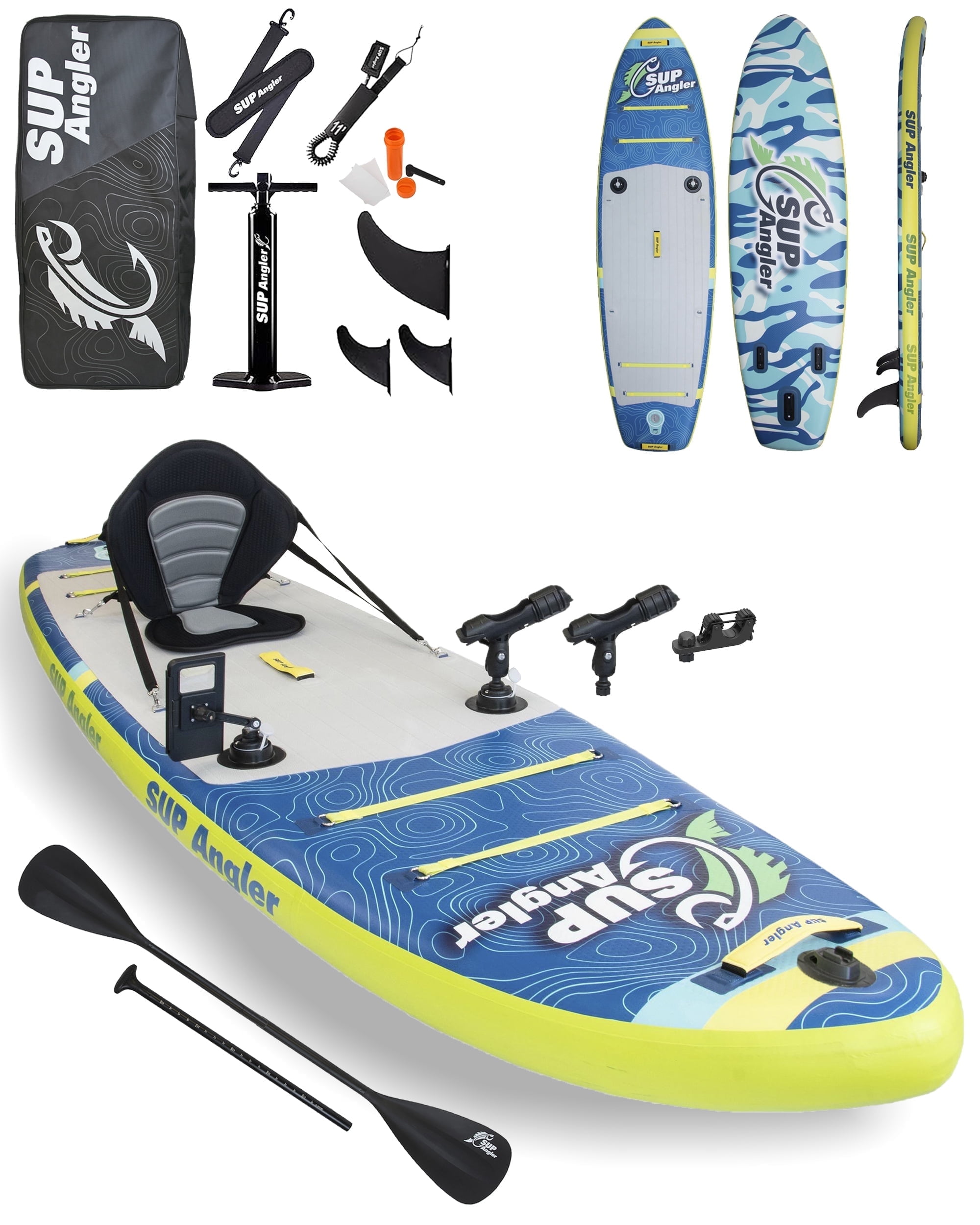 SUP Angler I X-Wide Inflatable Fishing Paddle Board for Adults to 425 lbs - Waterproof Touchscreen Phone Case, 2X Fishing Rod Holders, Paddle Holder, Kayak Seat, Paddle, 3 Fins 10'8" X 35"