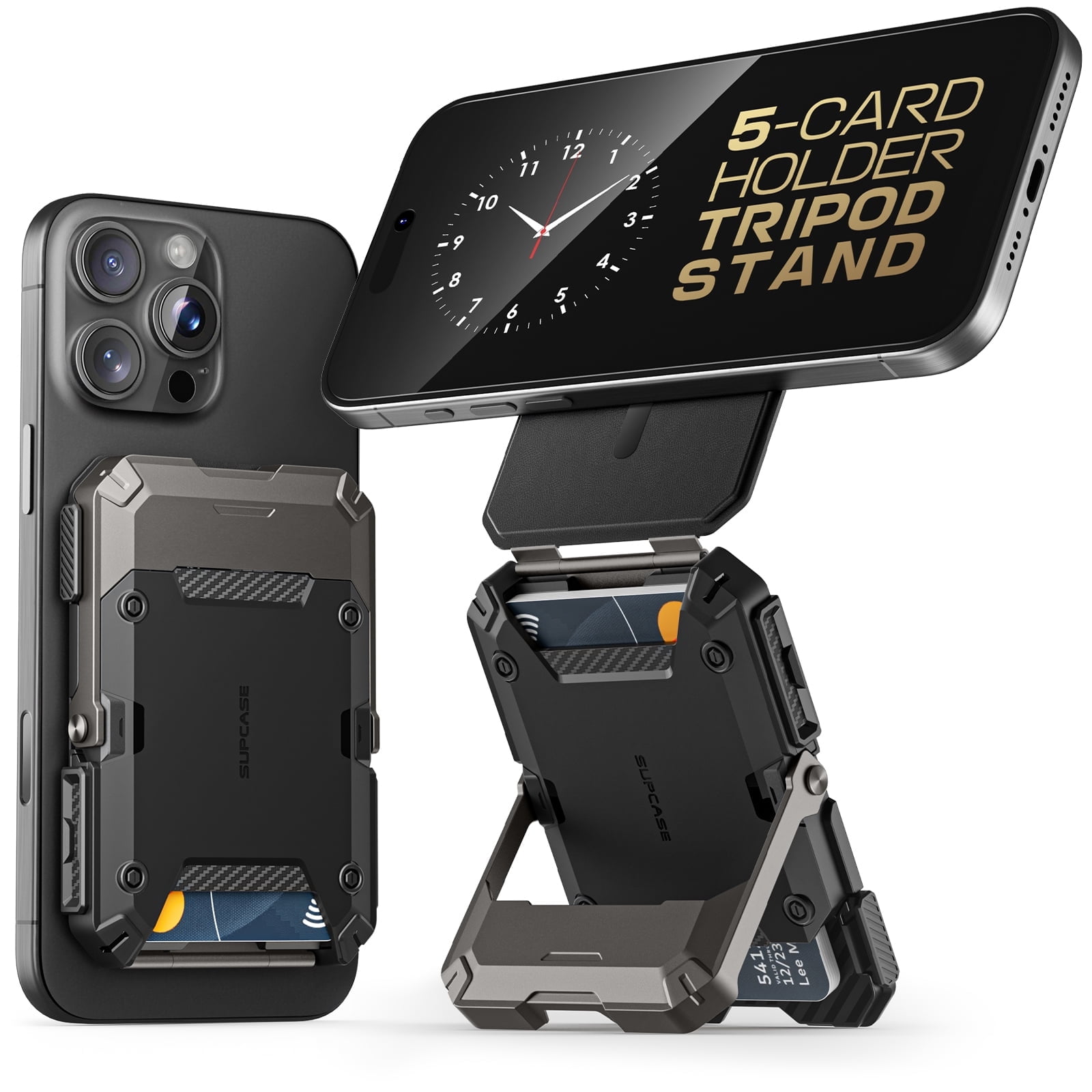 SUPCASE for MagSafe Wallet with Stand, Magnetic Wallet for Men, [Hold 5 Cards] [Adjustable Stand] [RFID Blocking] Phone Stand Credit Card Holder Tripod for iPhone 16/15/14/13/12 Series, Black