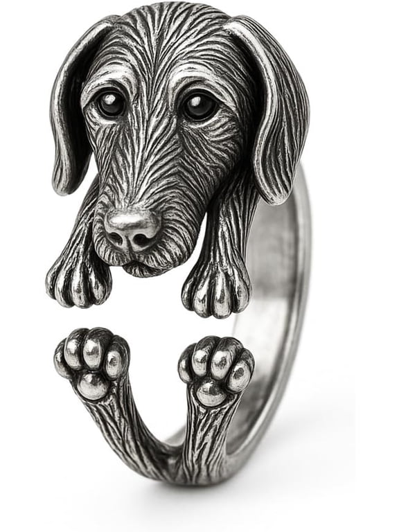Adjustable Silver Dachshund Ring - Wraparound Dog Design