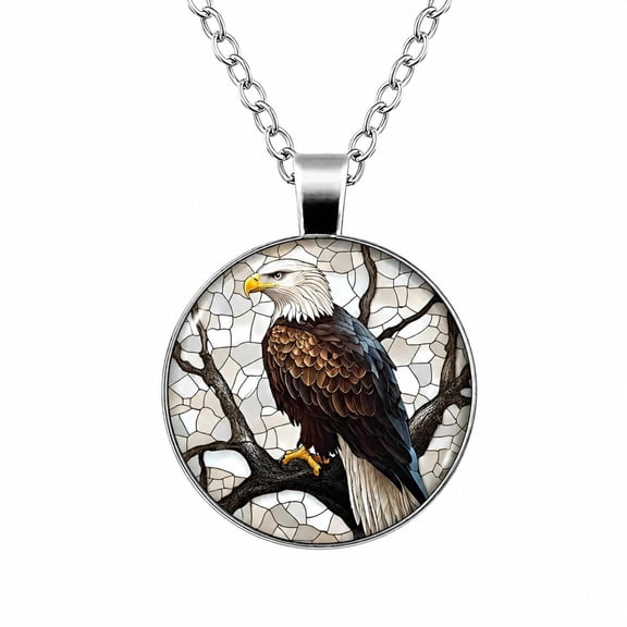 SUPAC Bald Eagle Glass Pendant Necklace - Oval Medallion