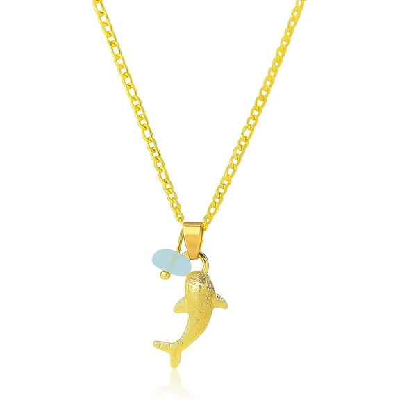 SUPAC Dolphin Pendant Necklace - Sea Glass Accent, Gold  Silver
