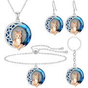 SUPAC Fox Pendant Jewelry Set - Necklace Earrings, Blue Crystal
