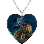 SUPAC Heart-Shaped Jungle Animals Pendant Necklace - Lion, Tiger More