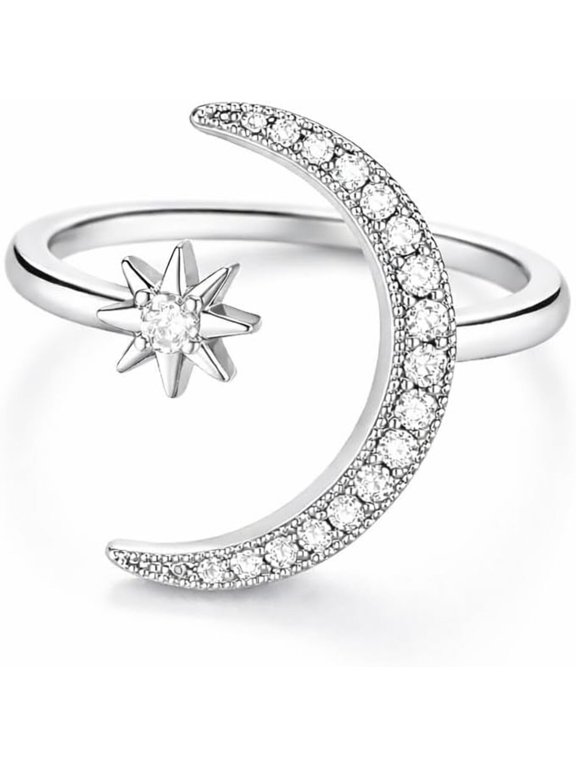 Moon Sun Cuff Ring - Shimmering Rhinestone Design