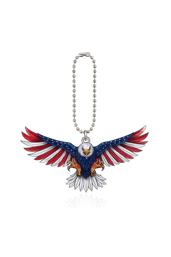 Patriotic Eagle Keychain - American Flag Silver Ball Chain