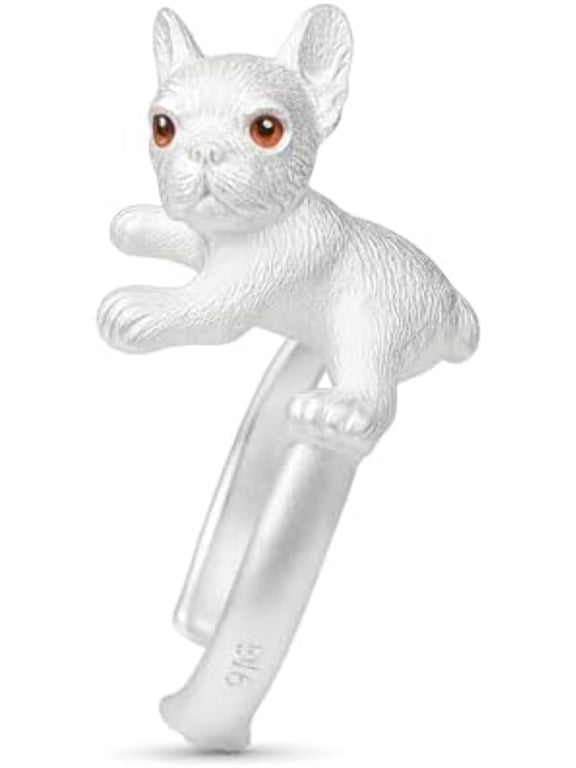 Silver Dog Ring - Westie Terrier Bulldog Design, Adjustable