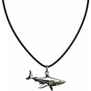 SUPAC Silver Shark Pendant Necklace, Black Cord, Adjustable Chain