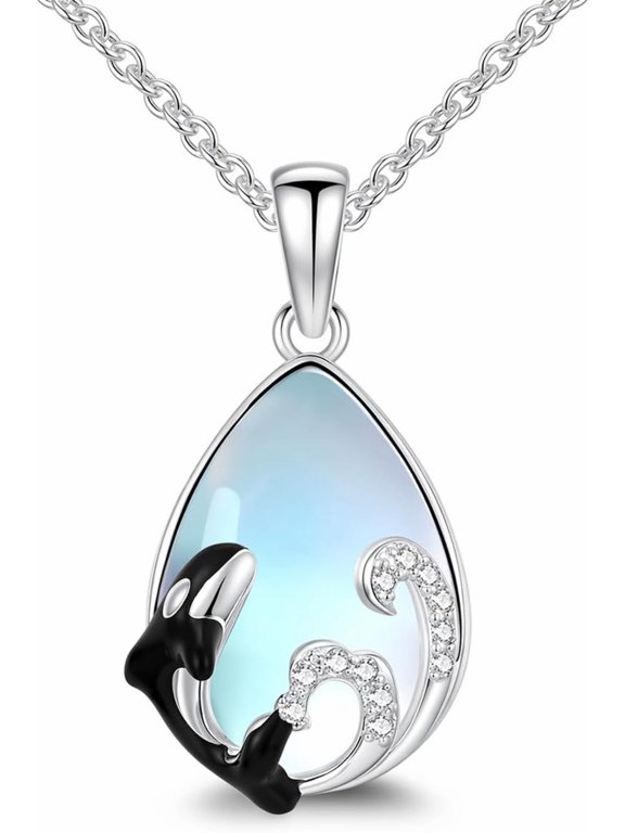 Stainless Steel Killer Whale Orca Pendant Necklace, Black/Silver