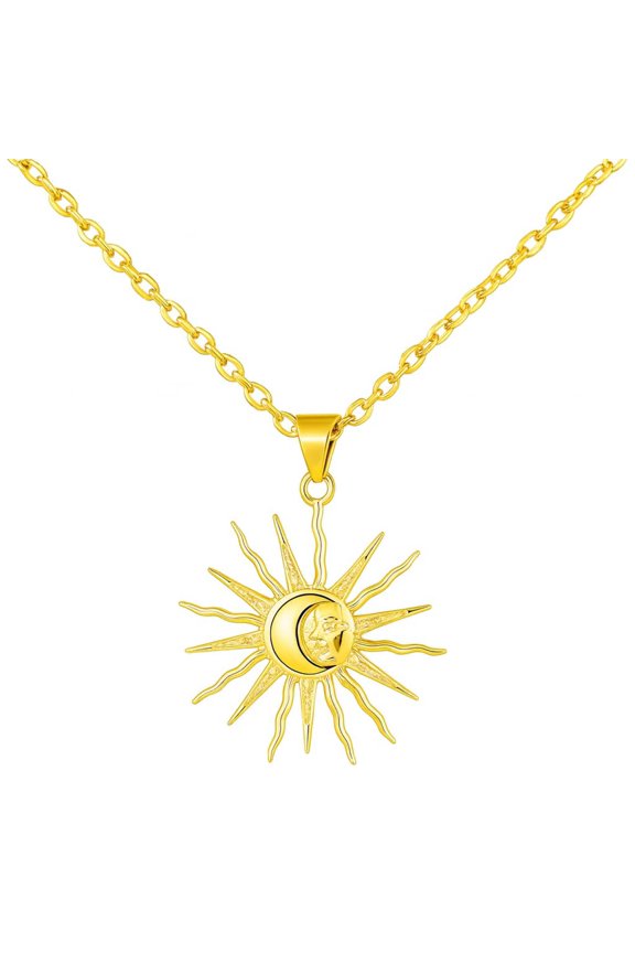 Sun  Moon Celestial Pendant Necklace - Gold Chain