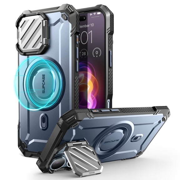 SUPCASE for 2024 Apple iPhone 16 (6.1") Case with Camera Cover Stand, [Compatible with MagSafe] [Built-in Kickstand] [Military-Grade Protection] Heavy Duty Strong Magnetic Force Phone Case, Blue