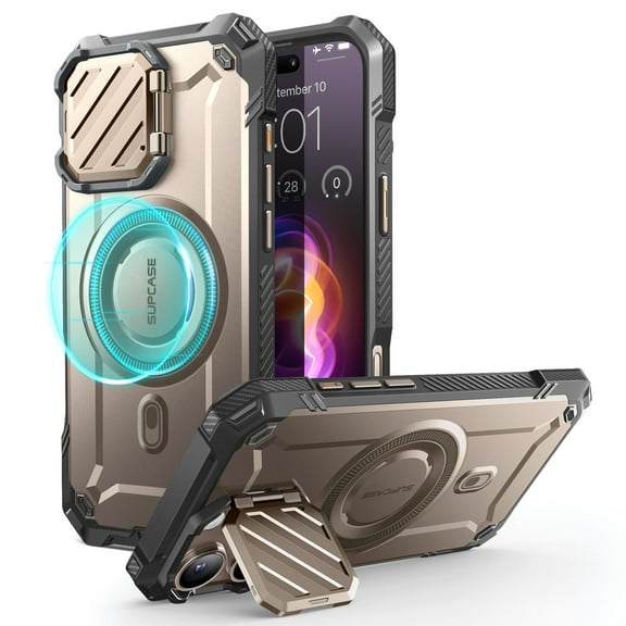 SUPCASE for Apple iPhone 16 Pro 6.3" Case with Camera Cover Stand, [Compatible with MagSafe] [Built-in Kickstand] [Military-Grade Protection] Heavy Duty Strong Magnetic Force Phone Case, RoseGold
