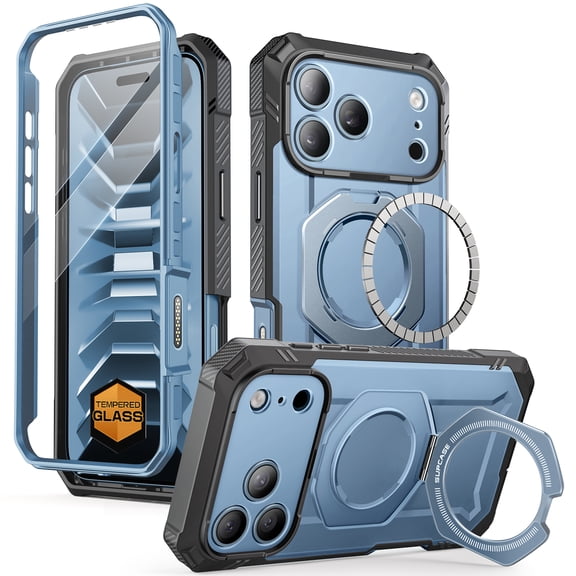 SUPCASE for iPhone 18 Pro Case with Tempered Glass Screen Protector, with Camera Control Compatible with MagSafe Case Built-in Kickstand Shell Anti-Slip Grip Full-Body Magnetic Phone Cover, 6.3"