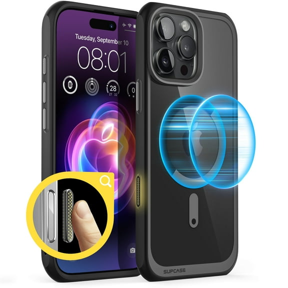SUPCASE with Camera Control Capture Button for iPhone 16 Pro Max MagSafe Case, [Military-Grade Protection] Slim Clear Shockproof Protective Strong Magnetic Phone Case Cover, 6.9", Black