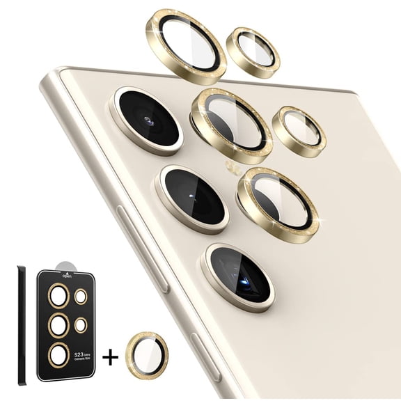 SUPCASE Camera Lens Protector Designed for Galaxy S23 Ultra, [Scratch-Resistant] [Ultra-Thin] Tempered Glass Camera Lens Screen Protector (GoldGlitter)