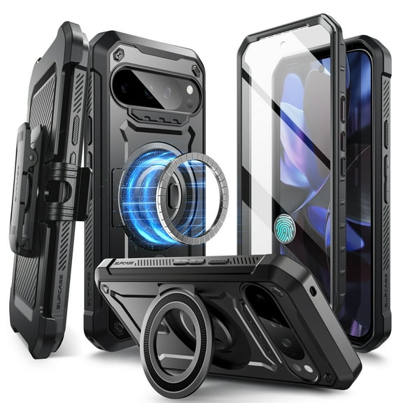 SUPCASE for Google Pixel 9/9 Pro Case with Stand (UBPro Mag), [Support MagSafe] [Built-in Screen Protector & Belt Clip] [Military-Grade Protection] Magnetic Phone Case for Pixel 9/9 Pro, Black