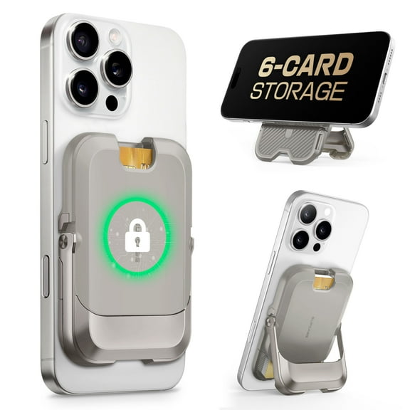 SUPCASE for MagSafe Wallet with Stand, Magnetic Wallet for Men Women, [Hold 6 Cards] [RFID Blocking] [Strong Magnetic Lock] Phone Stand Card Holder for Apple iPhone 16/15/14/13/12 Series, Gray