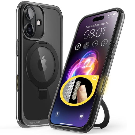 SUPCASE Quick Access Button Design for iPhone 16 6.1" MagSafe Case, with Ring Stand Strong Magnetic [Military-Grade Protection] Shockproof Phone Cover for Apple iPhone 16, 6.1", FrostBlack