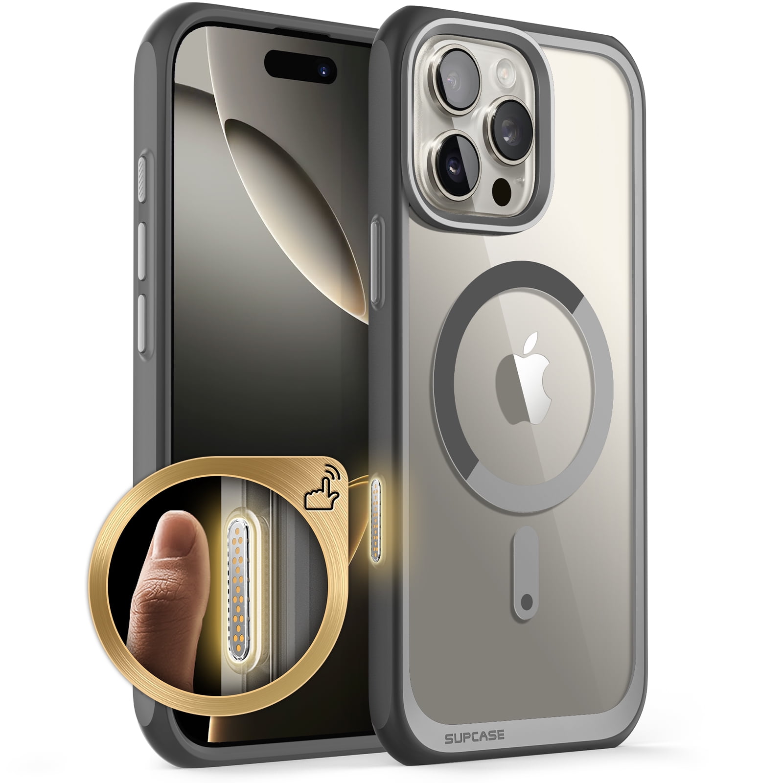SUPCASE Quick Access Button Design for iPhone 16 Pro 2024 MagSafe Case, [Military-Grade Protection] Slim Clear Shockproof Protective Strong Magnetic Phone Case Cover for iPhone 16 Pro, 6.3", Gray