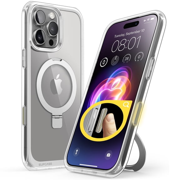 SUPCASE Quick Access Button Design for iPhone 16 Pro 6.3" MagSafe Case, with Ring Stand Strong Magnetic [Military-Grade Protection] Shockproof Phone Cover for Apple iPhone 16 Pro, 6.3", Clear